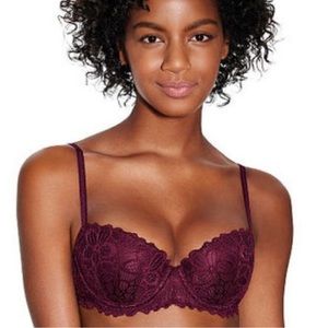 Victoria’s Secret PINK Burgundy Date Push Up Balconette Lace Bra